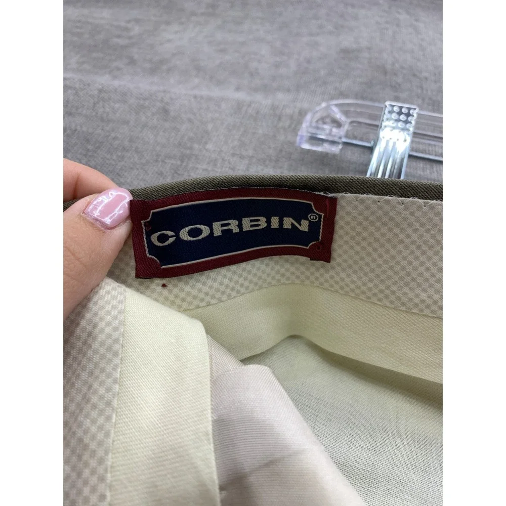 Corbin Dress Pants Mens 34 Green 150s Micro Merino Pleated Straight Leg Oxford